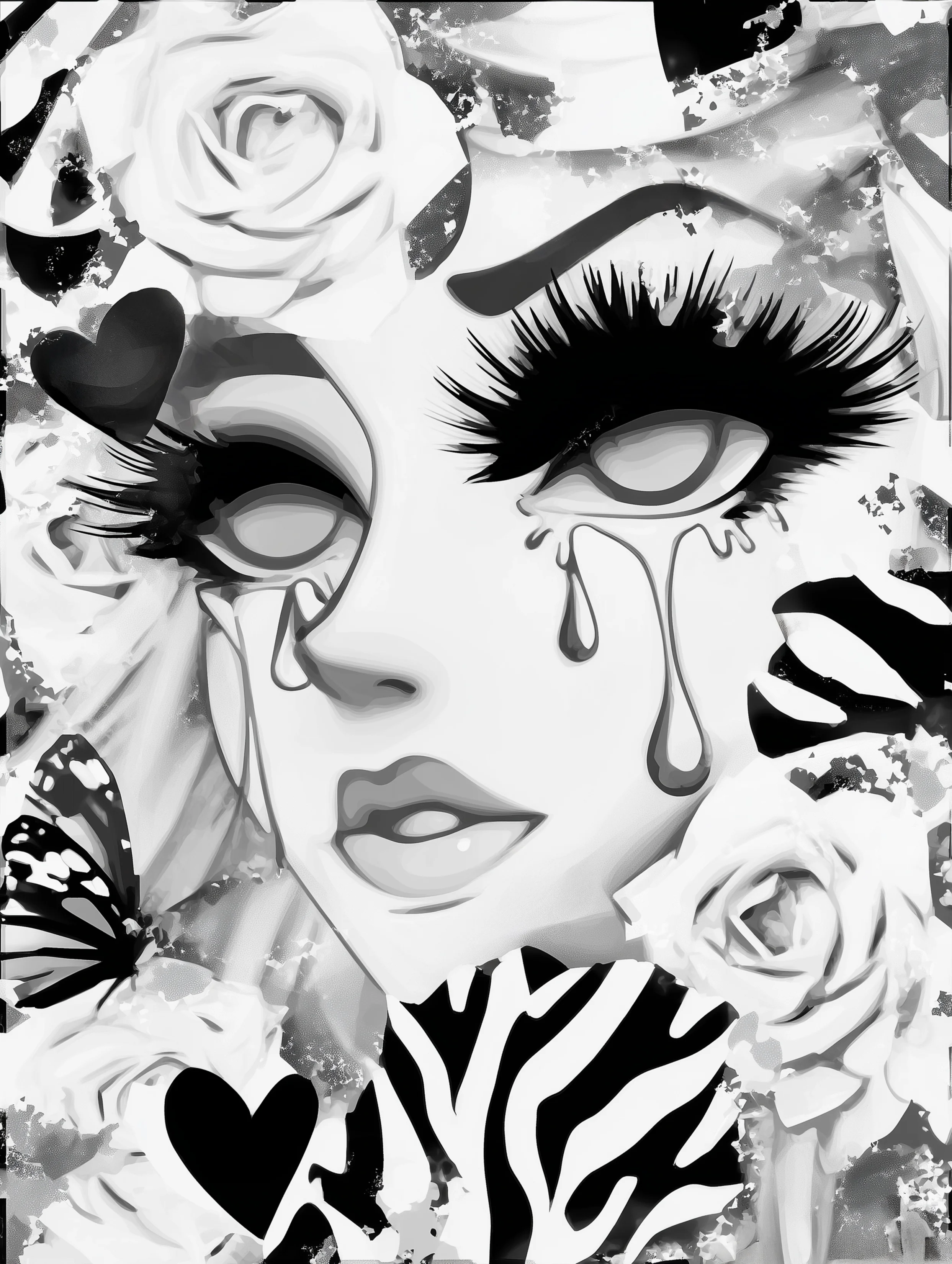 Free printable crying coloring page for adults featuring a beautiful crying face